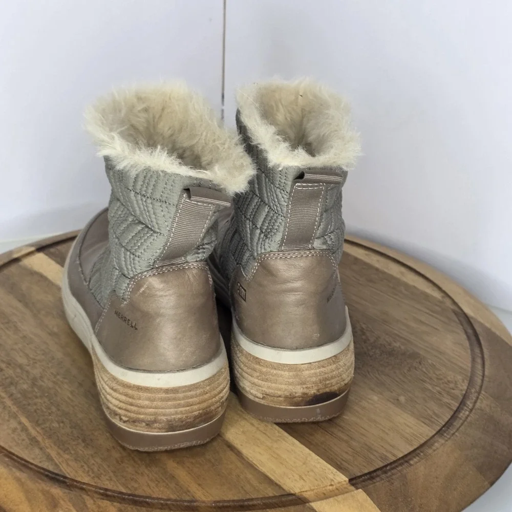 $155‎ Haven Bluff Waterproof Boots Sz 8 Leather Brindle Faux Fur Winter Beige
